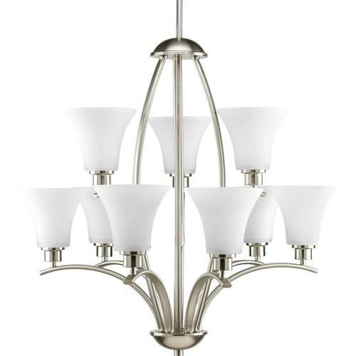 Progress Lighting 9-Light Chandelier Joy Collection Brushed Nickel Etched Glass