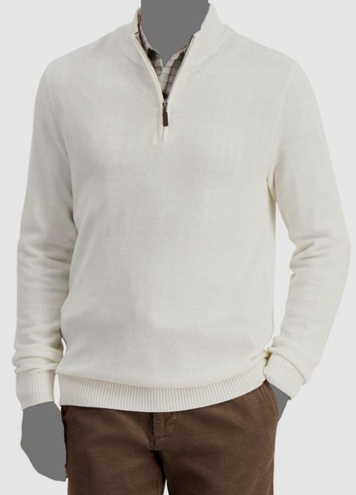 $65 Club Room Men's Ivory Cotton Quarter-Zip Textured Sweatshirt Sweater Size XL