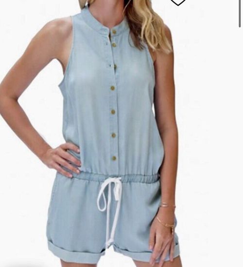 Women Velvet And Heart Rio Romper Jumpsuits Light Denim Blue Tencel 