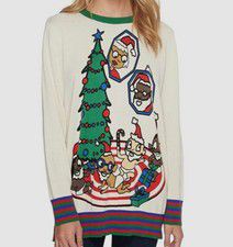 $115 Whoopi Women Beige Crew-Neck Long-Sleeve Christmas Pullover Sweater Size M