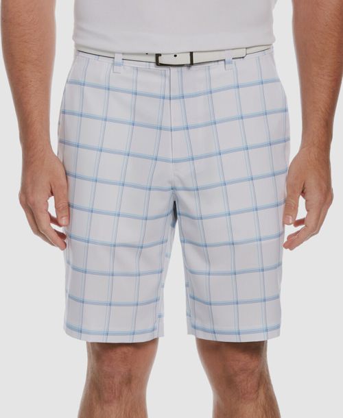 $68 Pga Tour Men's White Plaid Mid Rise Flat Front Golf Shorts Size 33W