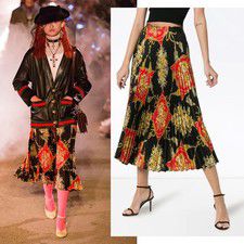 GUCCI SKIRT INTRIGUE FLORAL TASSEL PRINT SILK PLEATED MIDI $2,500 sz IT 46 US 10