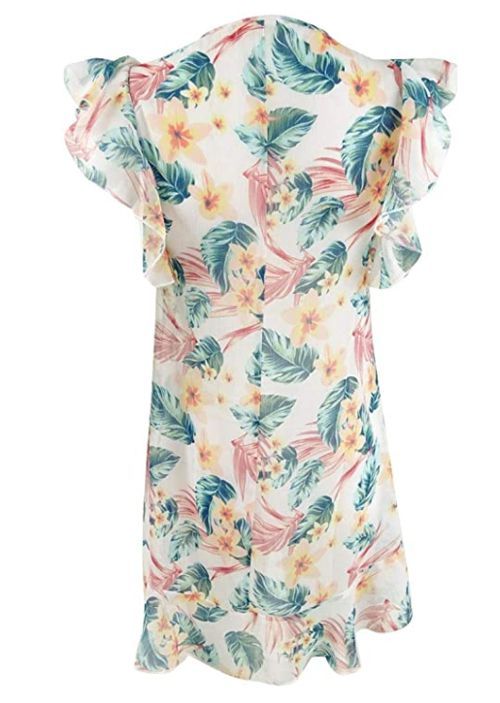 Miken Women's Ruffled Lace-Up Dress Swim Cover-Up,White/Fairytail Size XS $28