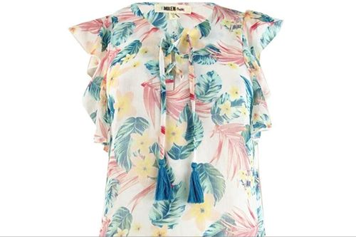 Miken Women's Ruffled Lace-Up Dress Swim Cover-Up,White/Fairytail Size XS $28