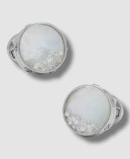 $192 Ox & Bull Men Silver Stainless Steel Mother Of Pearl Pave Crystal Cufflinks