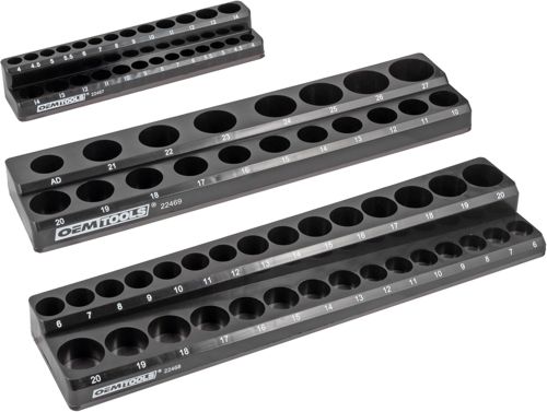 22487 3 Piece Metric Magnetic Socket Organizers for Toolboxes, Socket Holder, Bl