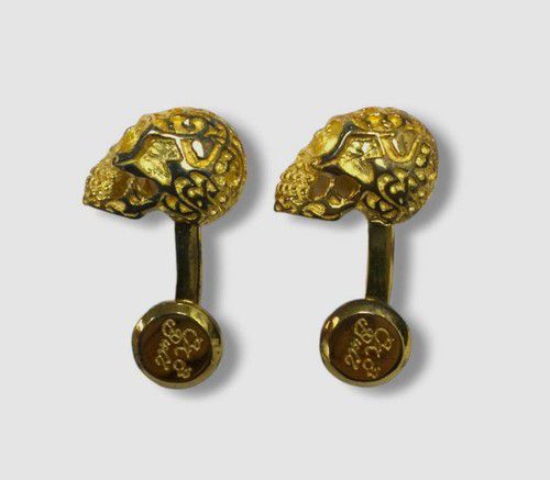 $221 Ox & Bull Men 18k Gold Plated Vermeil Fatale Sterling Silver Skull Cufflink
