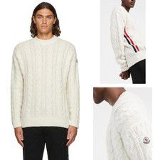 MONCLER SWEATER CABLE KNIT CREW NECK LOGO PATCH SIDE STRAP ALPACA WOOL $800 XL