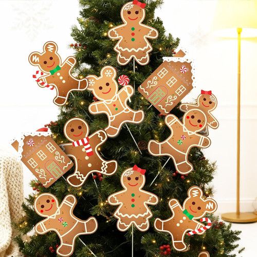 Gingerbread Man Christmas Tree Picks - 8 Pcs Holiday Ornaments Decor