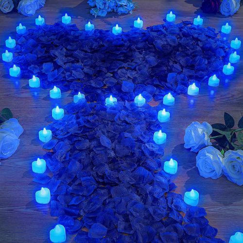 4000 Pcs Artificial Rose Petals with 24 Pcs LED Tea Lights Candles Flameless LED
