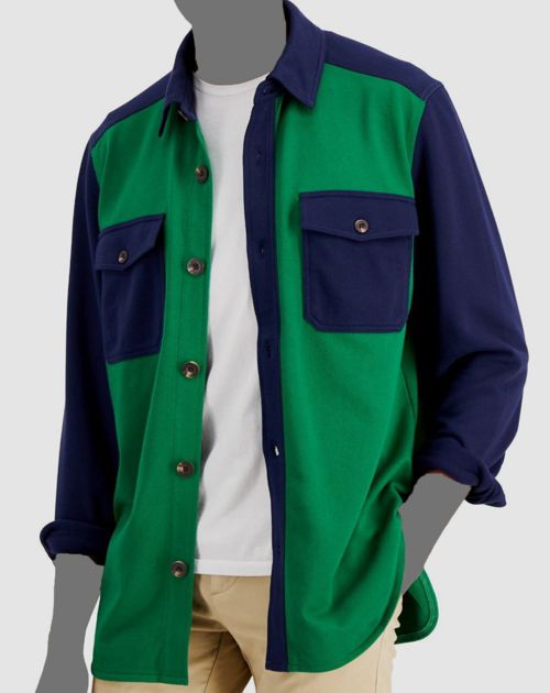 $75 Club Room Men's Green Colorblocked Long Sleeve Button-Up Shirt Jacket Size S
