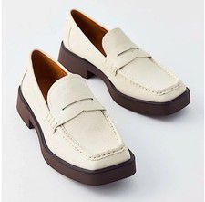 Women G.H. Bass Bowery Square Toe Textured Leather Penny Loafers Off White