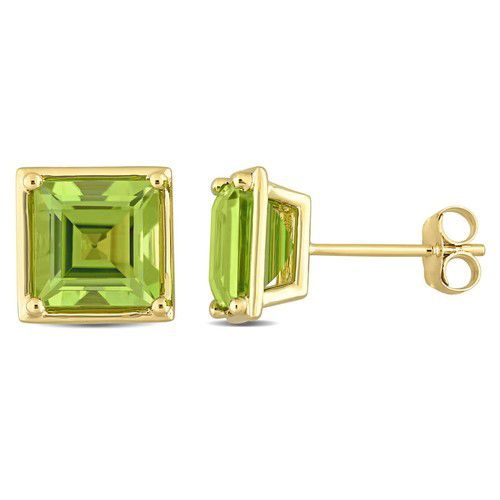 Amour 3 1/2 CT TGW Square Peridot Stud Earrings in 14k Yellow Gold