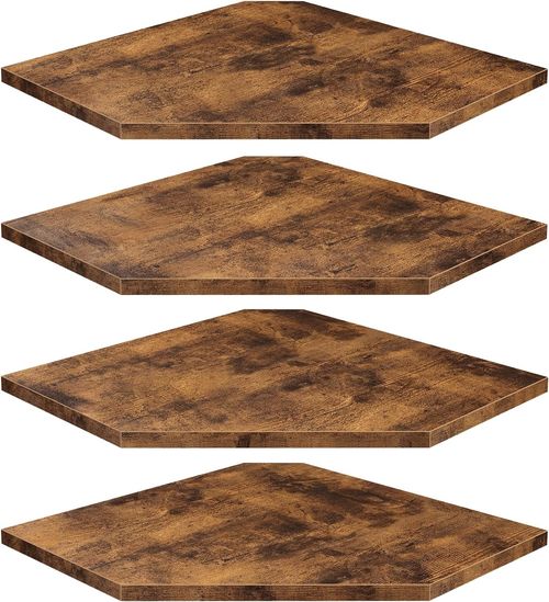 Set of 4 Rustic Brown Floating Corner Shelves with Cable Hole for Home Use
