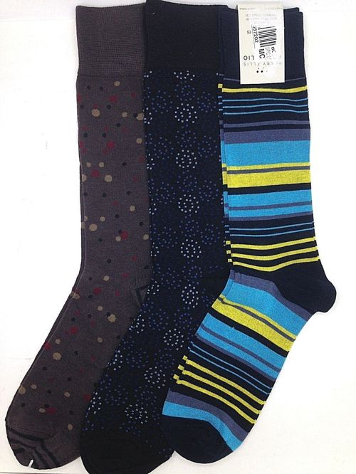 $39 Perry Ellis Mens 3 Pair Pack Crew Dress Socks Black Brown Blue Shoe 7-12