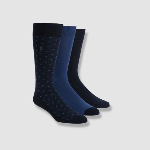 $21 Polo Ralph Lauren Men's Blue 3-Pair Pack Rib Soft Crew Dress Socks Shoe 6-12