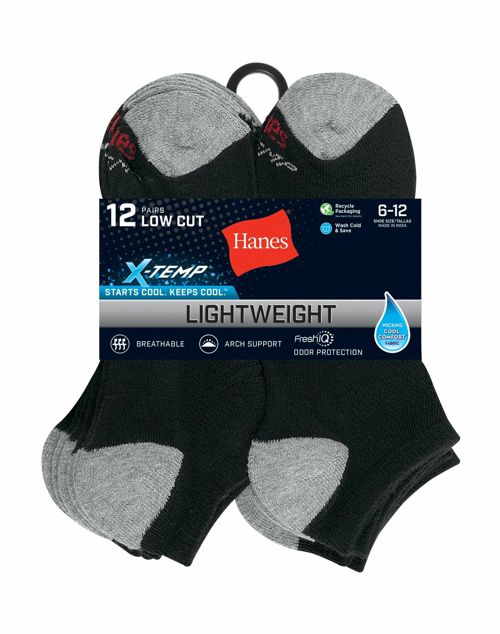 Hanes Low Cut Socks 12-Pack Men's FreshIQ X-Temp Cool Comfort Dry Wicking 6-12