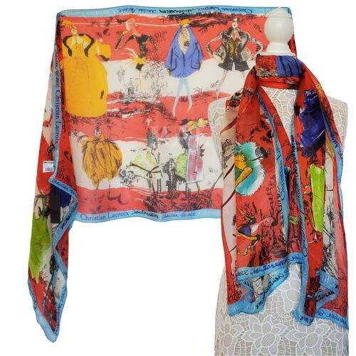 CHRISTIAN LACROIX SCARF SILK COUTURE SKETCH PRINT FOULARD LONG 69" x 26"