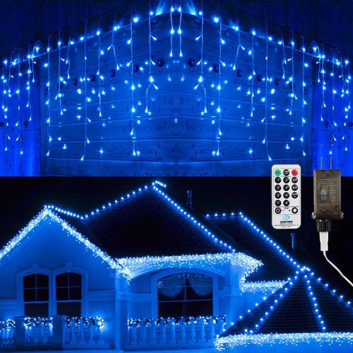 29Ft Blue Icicle LED Lights with Remote, 8 Modes for Outdoor Holiday Decor