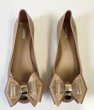 Women Melissa Ultragirl Fab Bow Flat Shoes PVC Gold