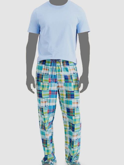 $40 Club Room Men's Blue Madras Plaid Lounge 2 Piece Pajama Set Sleepwear Size L