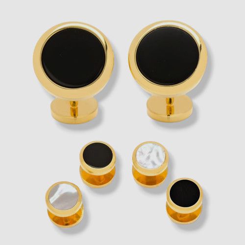$135 Cufflinks Inc Men's Gold Double-Sided Onyx Cufflinks Stud Set