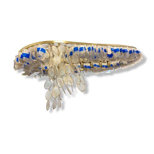 $1150 Neiman Marcus Gold Aurora Linear Capiz Shell Ceiling Chandelier