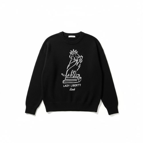Victoria's Secret PINK Collegiate Knit Crewneck Sweater in Pure Black Lady Liber