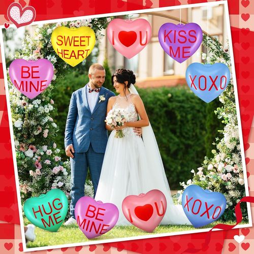 12 Pcs 12'' Inflatable Heart Decorations for Valentine's Day Yard Ornaments