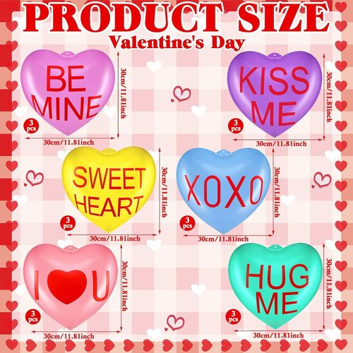 12 Pcs 12'' Inflatable Heart Decorations for Valentine's Day Yard Ornaments