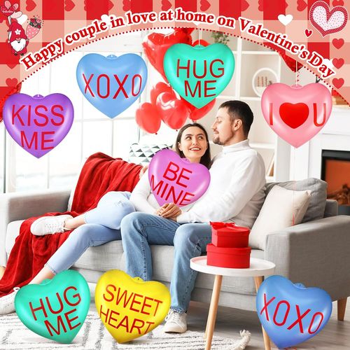 12 Pcs 12'' Inflatable Heart Decorations for Valentine's Day Yard Ornaments