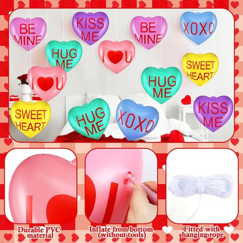 12 Pcs 12'' Inflatable Heart Decorations for Valentine's Day Yard Ornaments