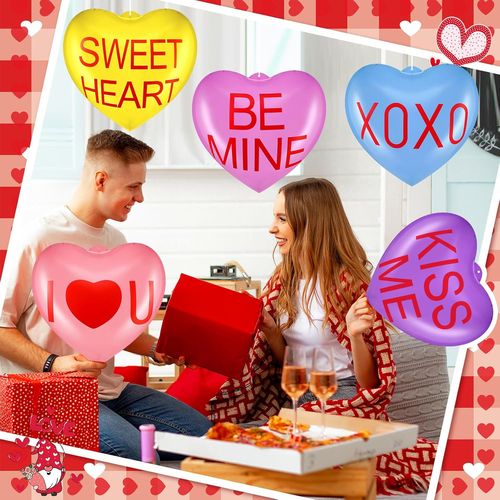12 Pcs 12'' Inflatable Heart Decorations for Valentine's Day Yard Ornaments