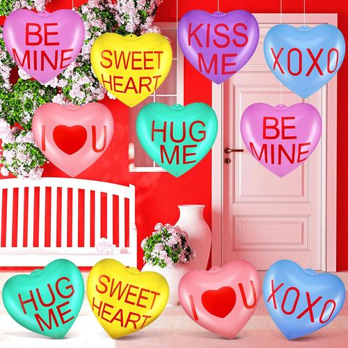 12 Pcs 12'' Inflatable Heart Decorations for Valentine's Day Yard Ornaments