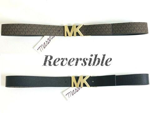 WMN MK Michael Kors Reversible Leather Belt 1.5” Wide Brown MK Logo/Black 