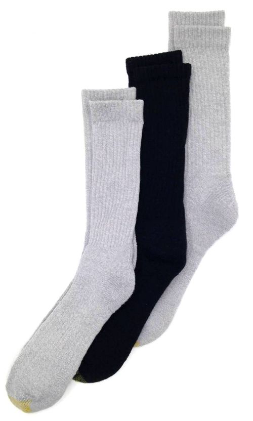 $40 Gold Toe Men 3-Pair Pack Gray Black Cotton Cushioned Crew Socks Size 6-12