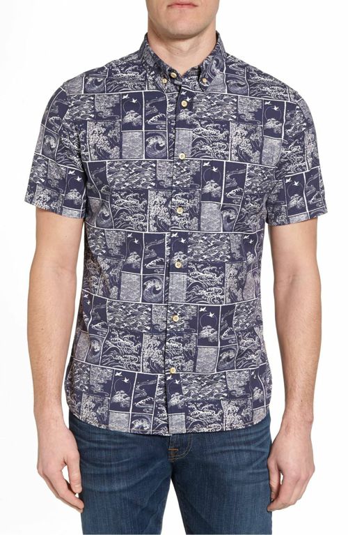 $115 Surfside Supply Men Slim Fit Blue White Short Sleeve Logo Top Sport Shirt M
