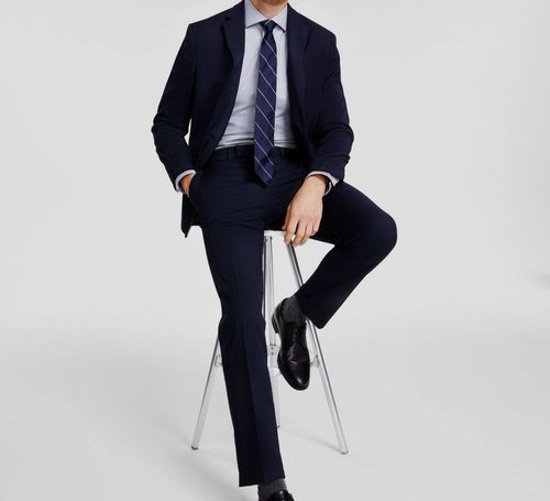 Kenneth Cole Men Blue Plaid Slim-Fit 2-Piece Jacket Pants Suit Size 42R, 35W 32L