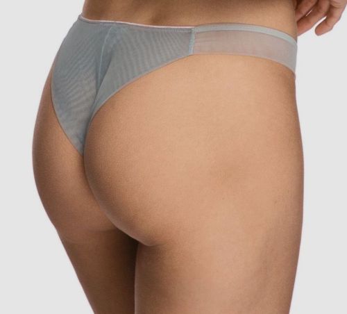 $165 I.D. Sarrieri Women Gray Bohemia Embroidered Mesh Thong Panty Sz FR 2/ US M