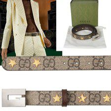 GUCCI BELT ‎710090 THIN STARS STUDDED SQUARE G BUCKLE COATED CANVAS $990 100 /40