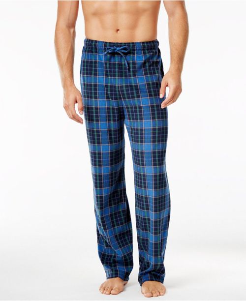 $60 Club Room Mens Pajamas Fleece Lounge Pants Blue Green Plaid Sleepwear S