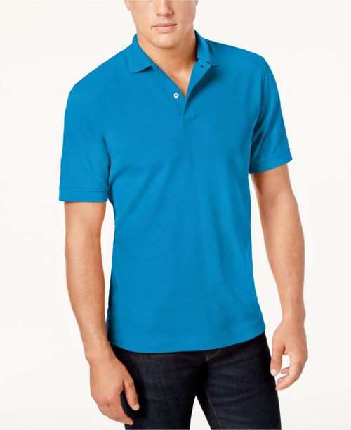New $91 Club Room Men'S Regular-Fit Blue Short-Sleeve Button Polo Dress Shirt L