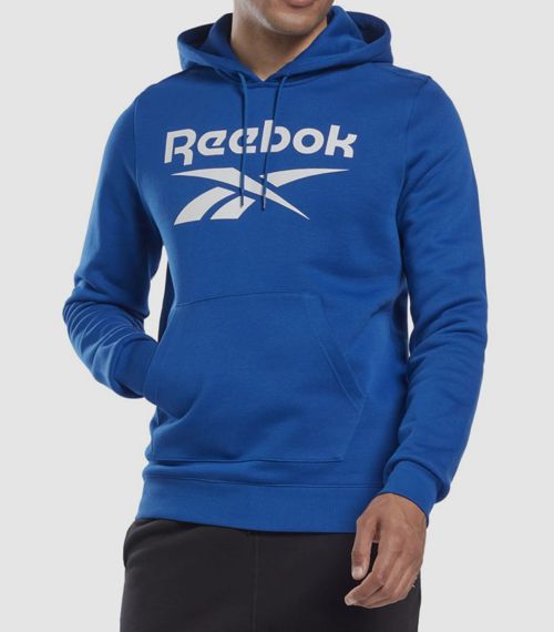 $55 Reebok Women's Blue Logo-Print Long-Sleeve Fleece Hoodie Sweater Size M