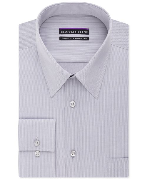 $98 Geoffrey Beene Men'S Classic-Fit Gray Wrinkle-Free Dress Shirt 15.5 34/35 M