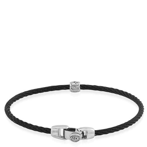 ALOR Black Cable Single Barrel Station Stackable Bracelet with 18kt White Gold &