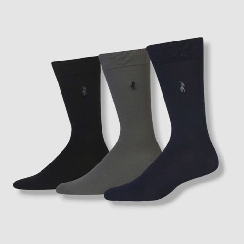 $24 Polo Ralph Lauren Mens 3 Pair Pack Gray Blue Crew Dress Soft Socks Shoe 6-12