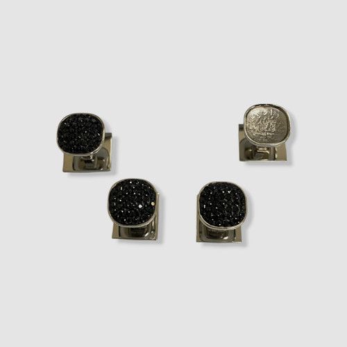 Ox & Bull Men's Silver Stainless Steel 4-Piece Crystal Pave Shirt Studs