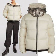MONCLER PUFFER JACKET OFF WHITE SILVER HOODED DOWN BUFONIE $2150 sz 3 / L/ Large