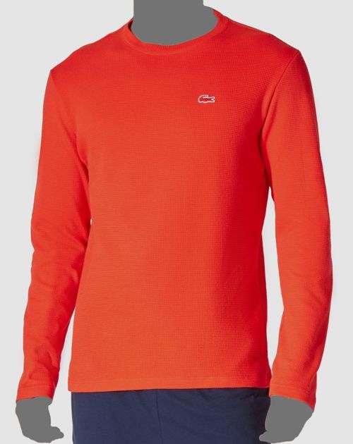 $60 Lacoste Men's Orange Knit Waffle Sleepwear Thermal Pajama Top Shirt Size M