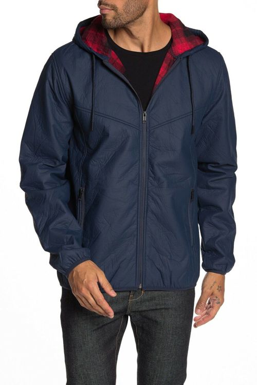 Weatherproof Men's Faux Leather Bonded Polar Plaid Fleece Jacket Navy Size M $98